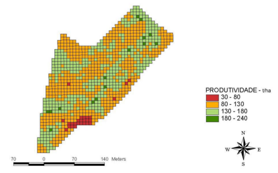 Mapa de colheita gerado no estudo de 2004 pelo professor Molin. Fonte: adaptado de Molin et al., (2004). 