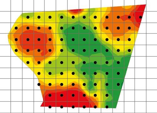 Exemplo de amostragem de solo em grid e confecção de um mapa de acordo com a variabilidade. Fonte: Agriterra – concessionária Stara