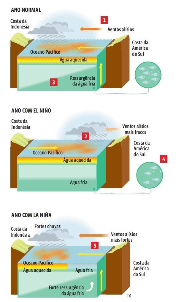 Ocorrência do El Niño e La Niña. Imagem: Guia do Estudante